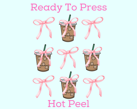 Coquette Bow & Iced Coffee Trendy DTF TRANSFER or UV DTF STICKER DECAL