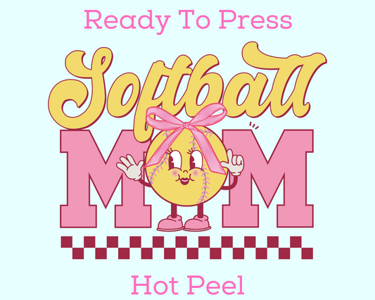 Coquette Bow Softball Mom Softball DTF TRANSFER or UV DTF STICKER DECAL