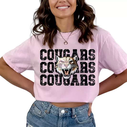 Faux Embroidery Distressed Cougars Sports Mascot DTF TRANSFER or UV DTF STICKER
