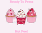 Pink Cupcake Trio With Heart Sprinkles Valentine's Day DTF TRANSFER