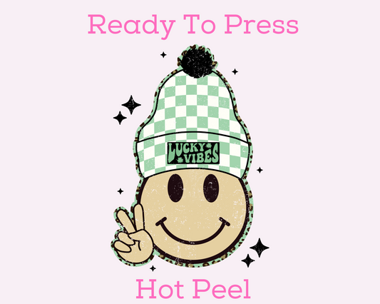 Lucky Vibes Beanie (Distressed) St. Patrick's Day DTF TRANSFER or UV DTF STICKER DECAL