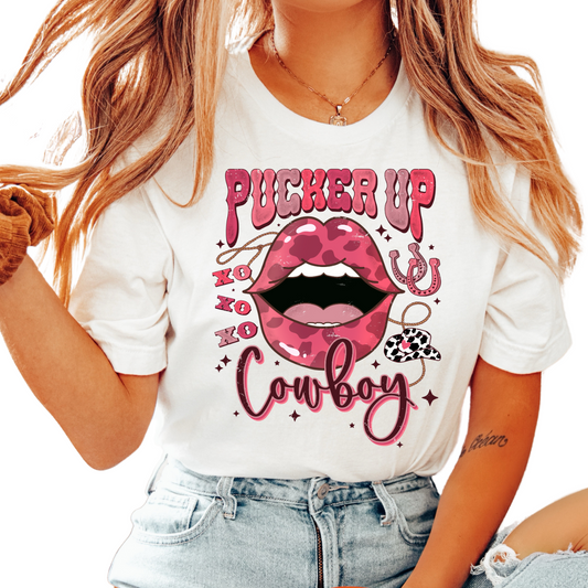 Pucker Up Cowboy XOXO (Distressed)  Valentines Day DTF TRANSFER