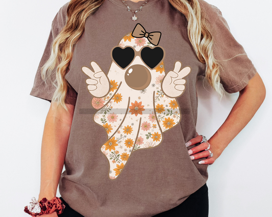 Fall Floral Girl Ghost Blowing Bubble Halloween DTF TRANSFER or UV DTF STICKER