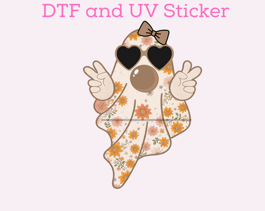 Fall Floral Girl Ghost Blowing Bubble Halloween DTF TRANSFER or UV DTF STICKER