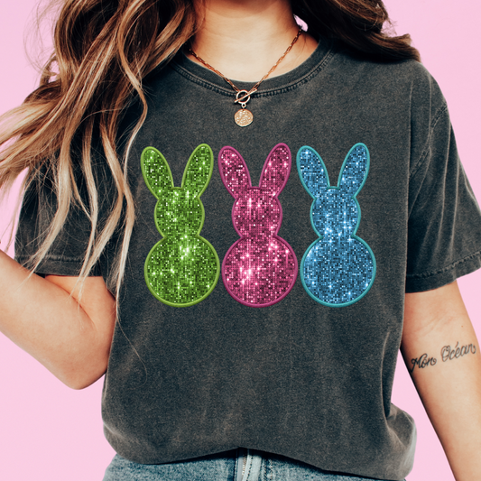 Faux Sequin Bunnies Easter DTF TRANSFER