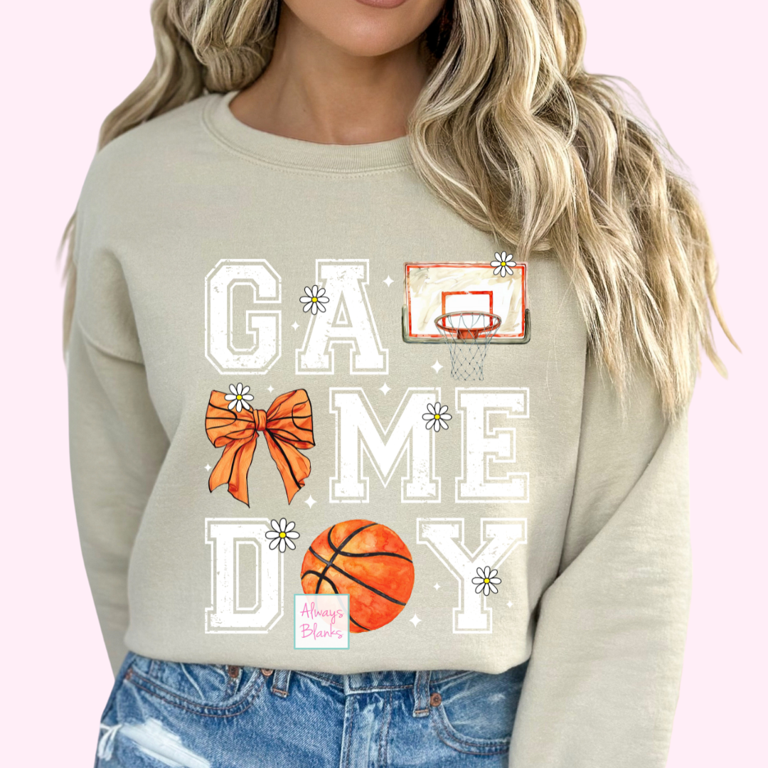 Basketball Game Day (White) Coquette Bow Trendy Basketball DTF TRANSFER