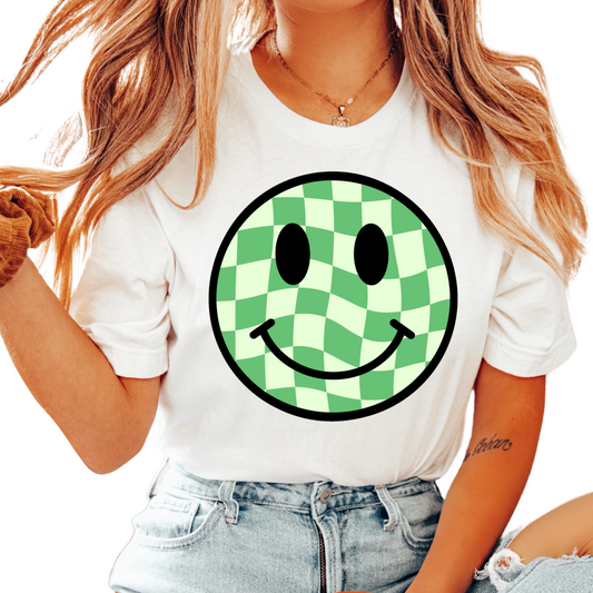 Green Checkered Happy Face St. Patrick's Day DTF TRANSFER