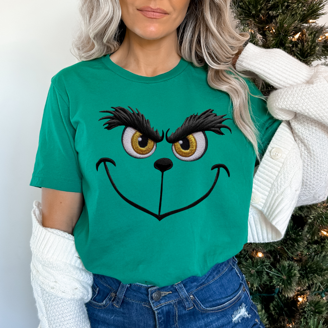 Faux Embroidery Grinch Face Christmas DTF TRANSFER