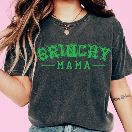 Green Varsity Grinchy Mama Christmas DTF TRANSFER