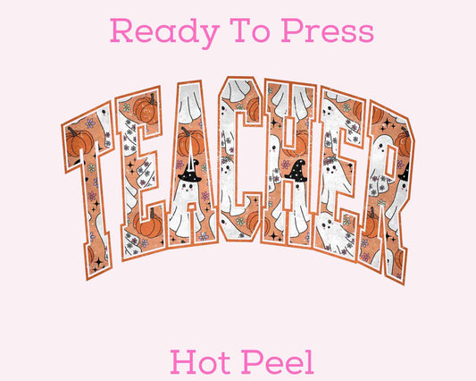 Halloween Teacher Varsity Letters DTF TRANSFER or UV DTF STICKER DECAL