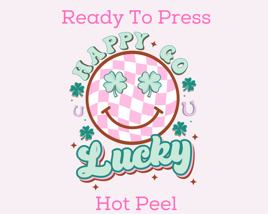 Happy Go Lucky (Pink Checkered) St. Patrick's Day DTF TRANSFER