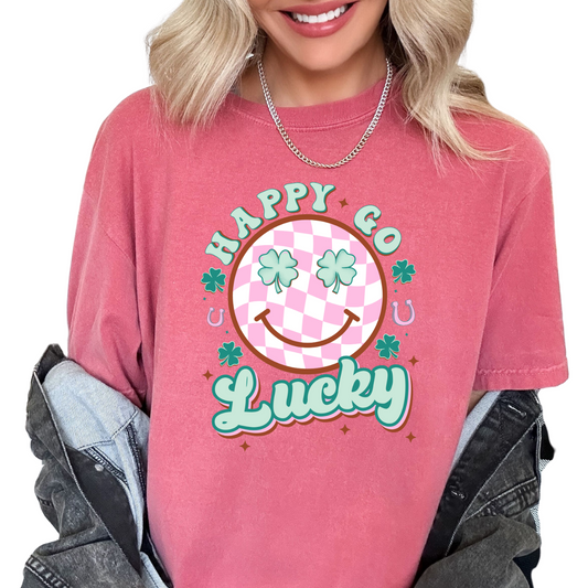 Happy Go Lucky (Pink Checkered) St. Patrick's Day DTF TRANSFER