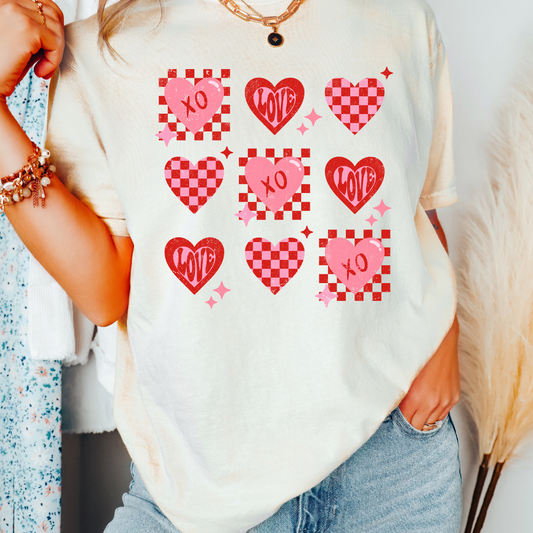 Checkered XO Hearts (Distressed)Valentines Day DTF TRANSFER