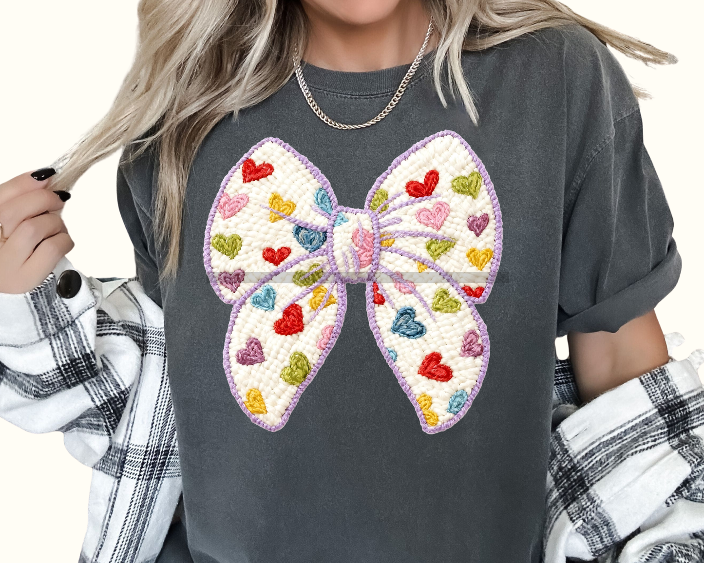 Bow with hearts Faux Yarn Valentine's Day DTF TRANSFER or UV DTF STICKER