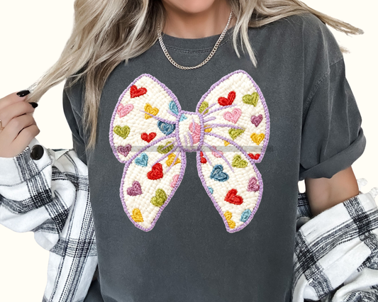 Bow with hearts Faux Yarn Valentine's Day DTF TRANSFER or UV DTF STICKER