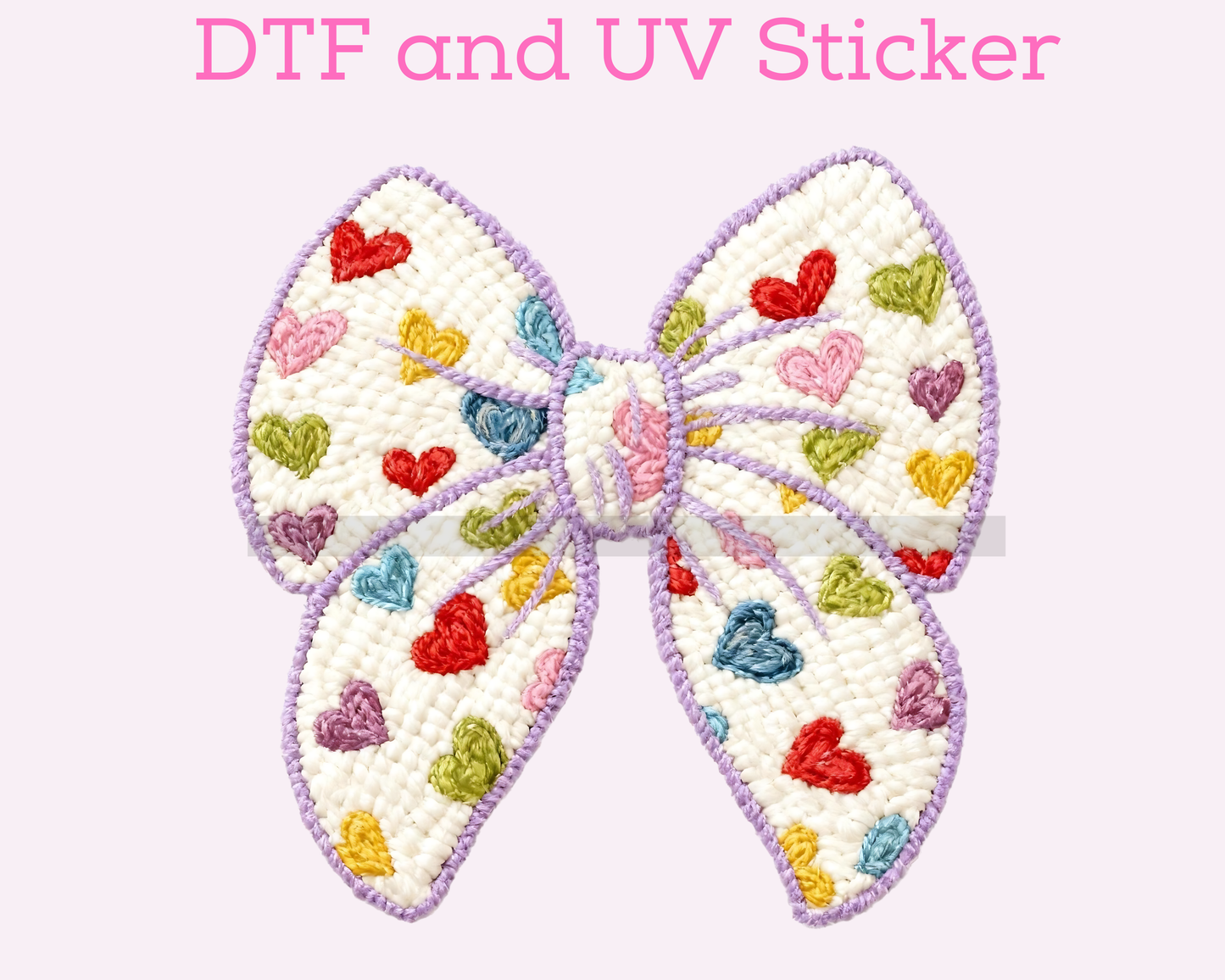 Bow with hearts Faux Yarn Valentine's Day DTF TRANSFER or UV DTF STICKER