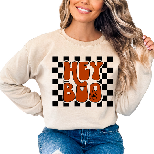 Checkered Retro Hey Boo Halloween DTF TRANSFER