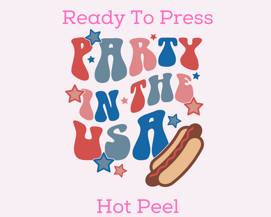 Hotdog Party In The USA Patriotic DTF TRANSFER or UV DTF STICKER