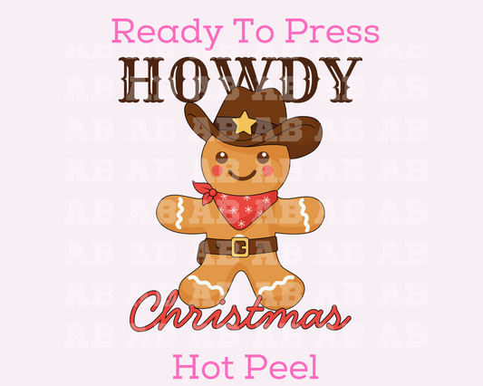 Howdy Gingerbread Western Cowboy Christmas DTF TRANSFER  or UV DTF STICKER