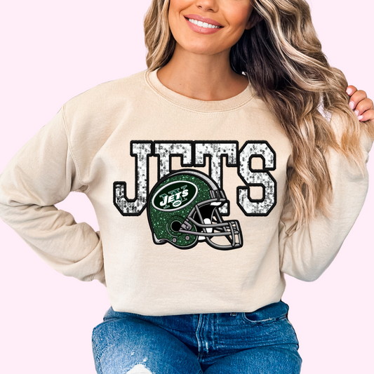 NFL Jets Faux Sequins Faux Embroidery Football DTF TRANSFER