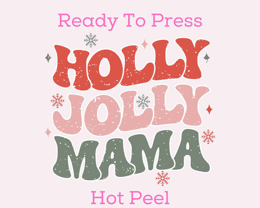 Retro Holly Jolly Mama DTF TRANSFER or UV DTF STICKER or UV DTF STICKER DECAL