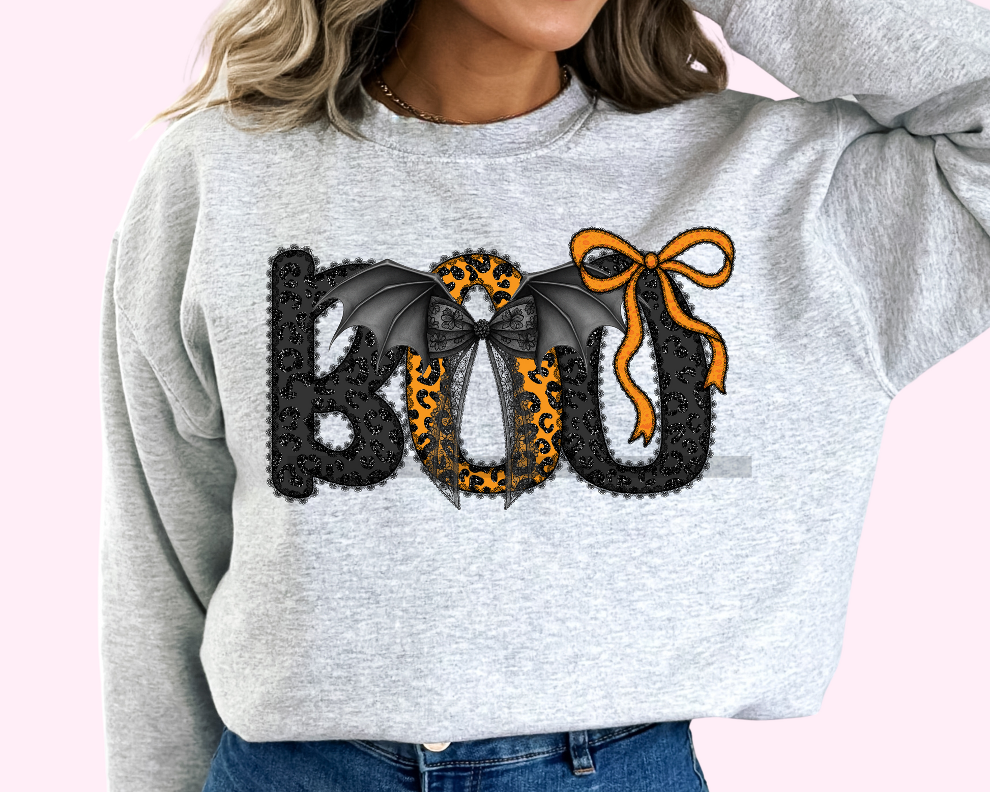 Lace Boo with Bow Halloween DTF TRANSFER or UV DTF STICKER DECAL