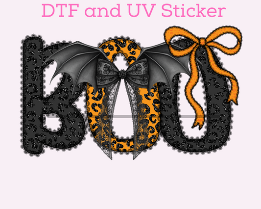 Lace Boo with Bow Halloween DTF TRANSFER or UV DTF STICKER DECAL