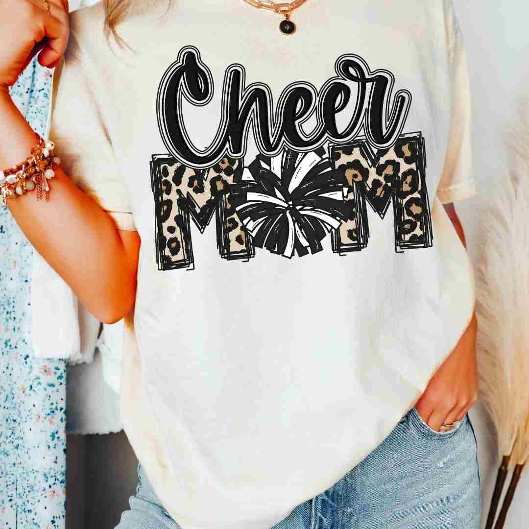 Leopard And Black Cheer Mom DTF TRANSFER
