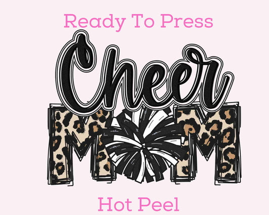 Leopard And Black Cheer Mom DTF TRANSFER or UV DTF STICKER