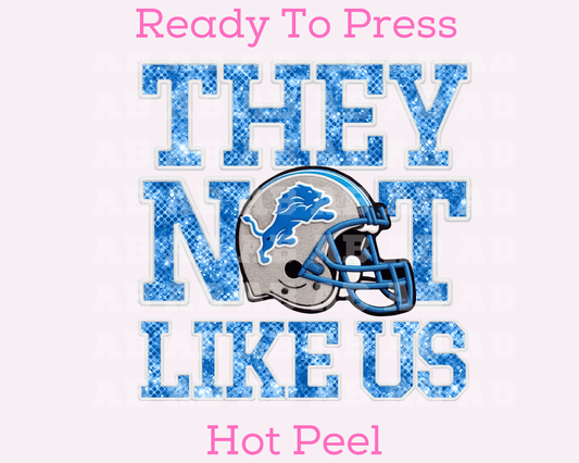 Lions They Not Like Us (Faux Embroidery) (Faux Sequins) Football DTF TRANSFER