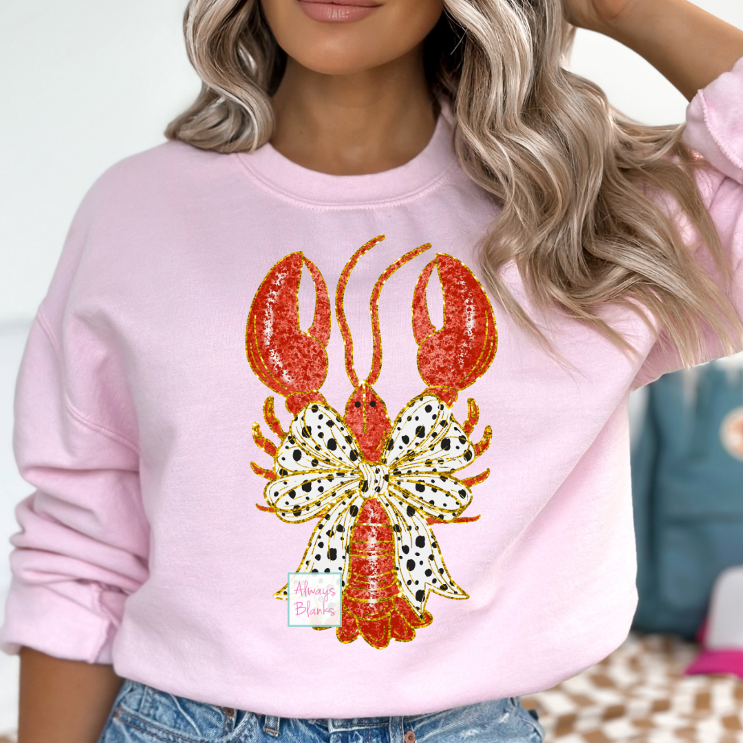 Southern Lobster With Coquette Bow (Dalmatian Confetti) Mardi Gras DTF TRANSFER