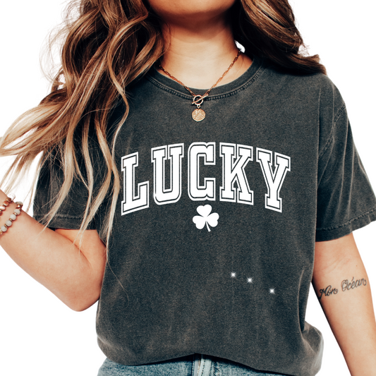 Varsity Lucky (White) St. Patrick's Day DTF TRANSFER