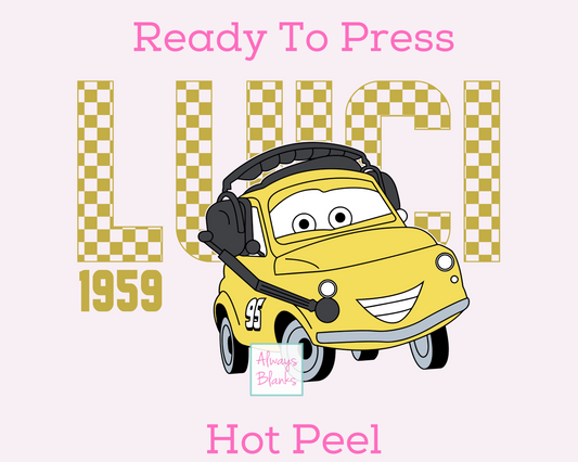 Yellow Checkered Luigi Cars Pixar Disney DTF TRANSFER or UV DTF STICKER DECAL