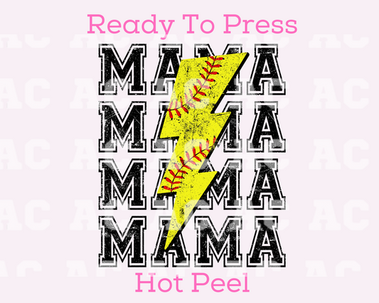 Softball Bolt Mama (Distressed) DTF TRANSFER or UV DTF STICKER