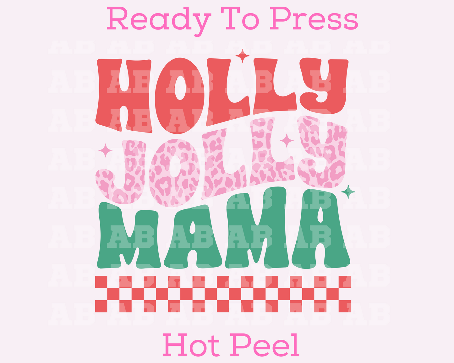 Leopard Checkered Holly Jolly Mama Christmas DTF TRANSFER  or UV DTF STICKER