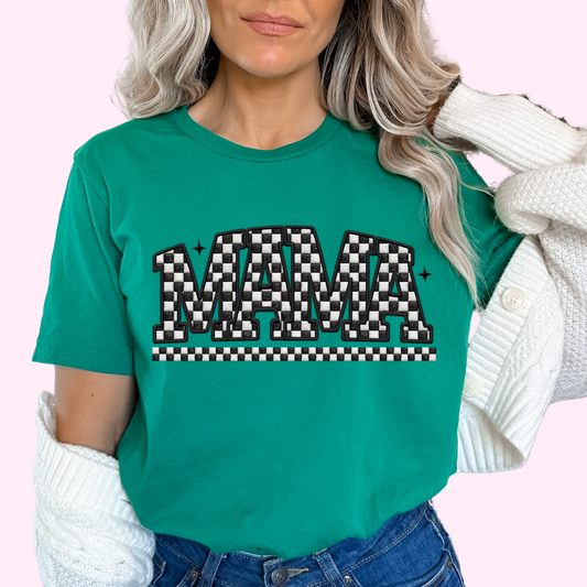 Checkered Mama Faux Embroidery Mom DTF TRANSFER