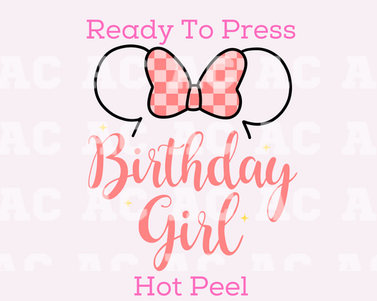 Minnie Birthday Girl Disney DTF TRANSFER or UV DTF STICKER DECAL