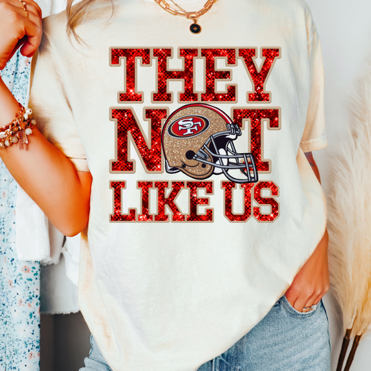 Niners They Not Like Us (Faux Embroidery) (Faux Sequins) Football DTF TRANSFER