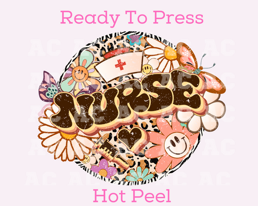 Floral Nurse DTF TRANSFER or UV DTF STICKER DECAL