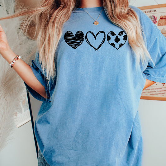 Three Black Hearts (Transparent) Valentine's Day DTF TRANSFER