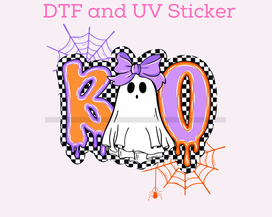Girl Ghost Boo with Bow Halloween DTF TRANSFER or UV DTF STICKER DECAL