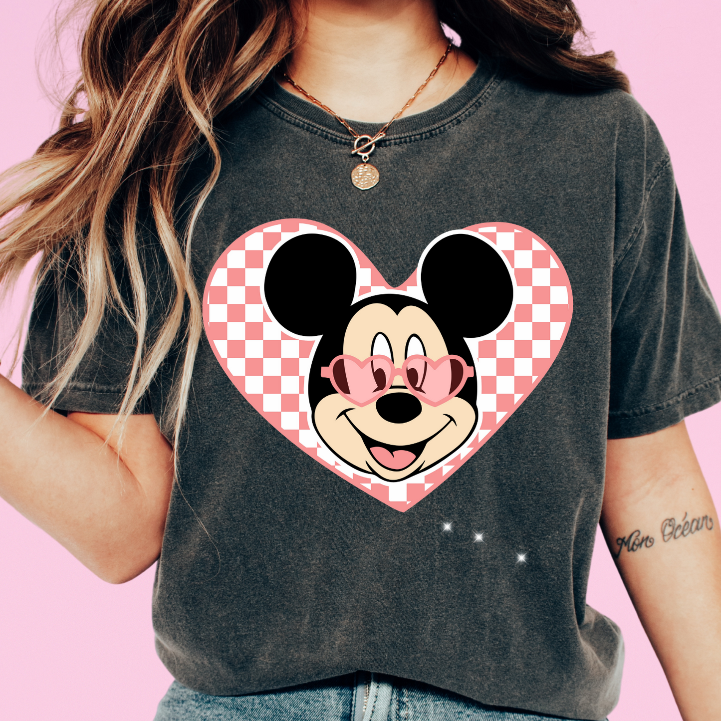 Mickey Checkered Heart (Boy) Valentine's Day Disney DTF TRANSFER or UV DTF STICKER