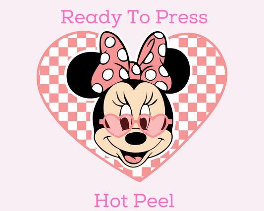 Minnie Disney Checkered Heart Valentines Day DTF TRANSFER