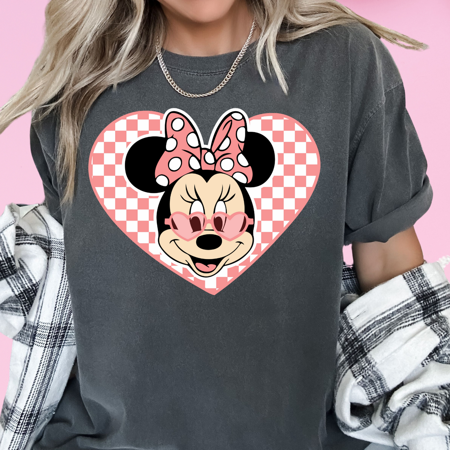 Minnie Disney Checkered Heart Valentines Day DTF TRANSFER