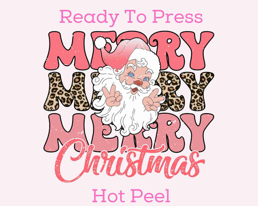 Retro Pink Leopard Merry Christmas DTF TRANSFER