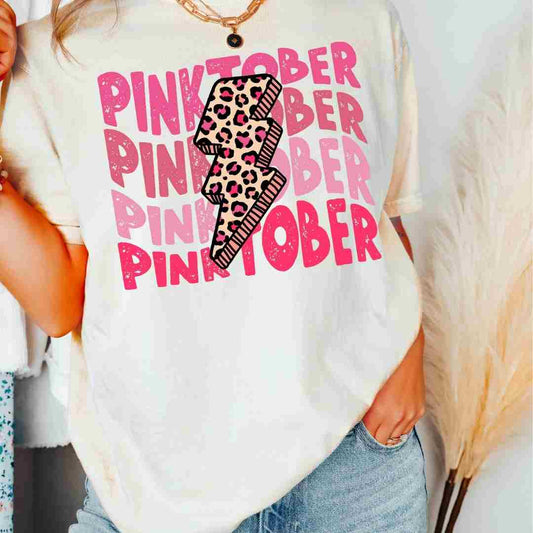 Pinktober With Leopard Bolt DTF TRANSFER