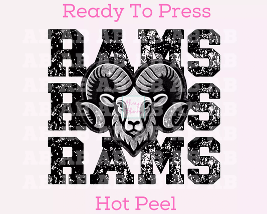 Faux Embroidery Distressed Rams Sports Mascot DTF TRANSFER or UV DTF STICKER