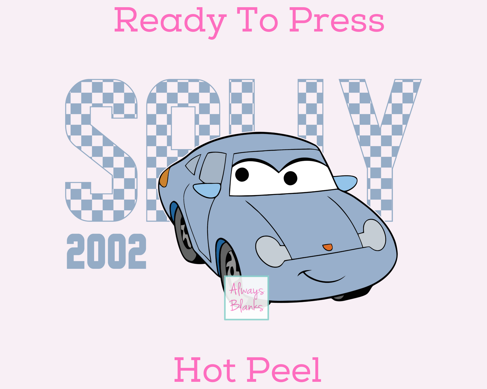 Blue Checkered Sally Cars Pixar Disney DTF TRANSFER or UV DTF STICKER DECAL