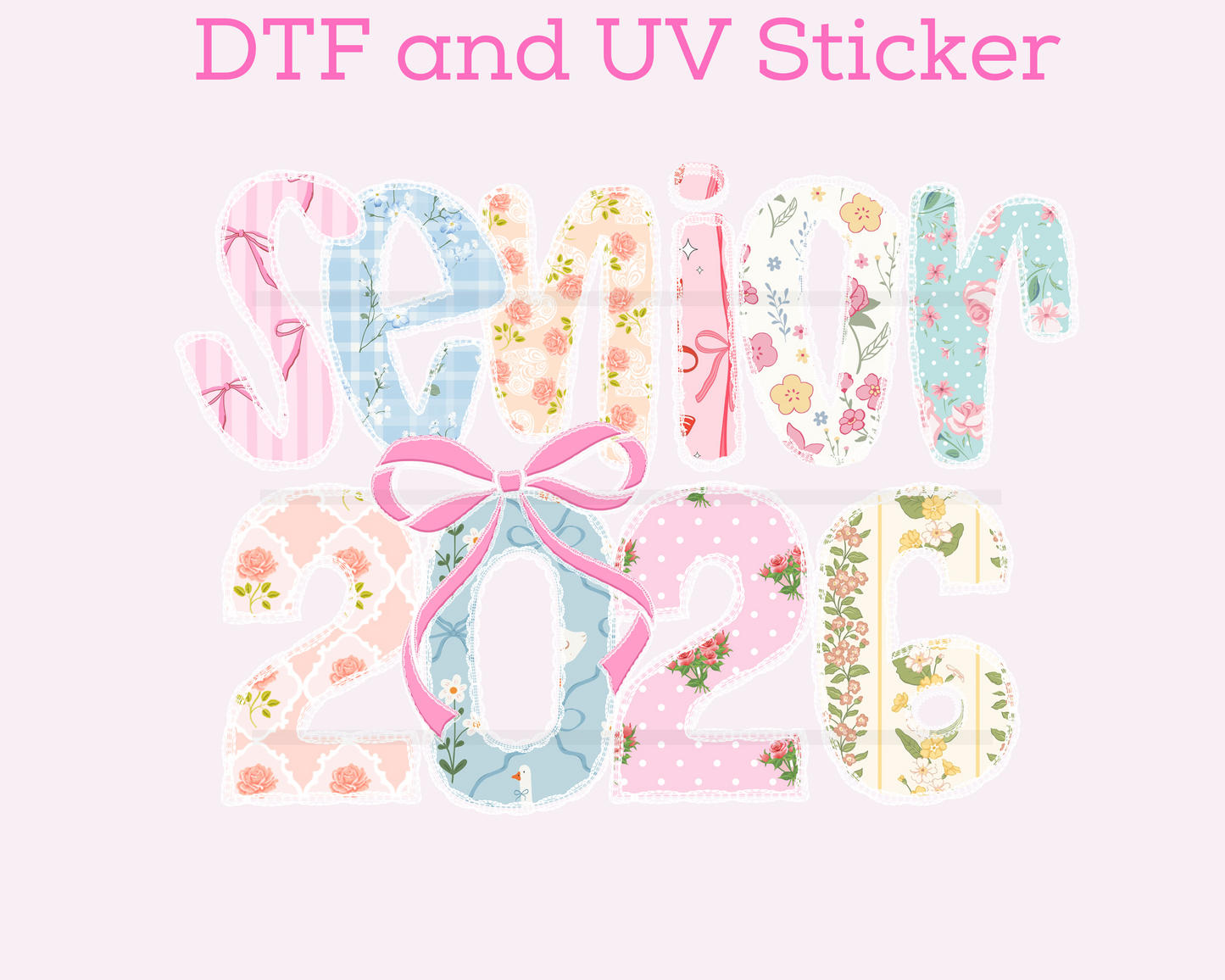 Senior 2026 Preppy Lace Coquette Bow Graduation DTF TRANSFER or UV DTF STICKER DECAL