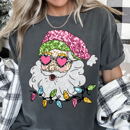 Christmas Lights Santa (Faux Sequins) DTF TRANSFER or UV DTF STICKER